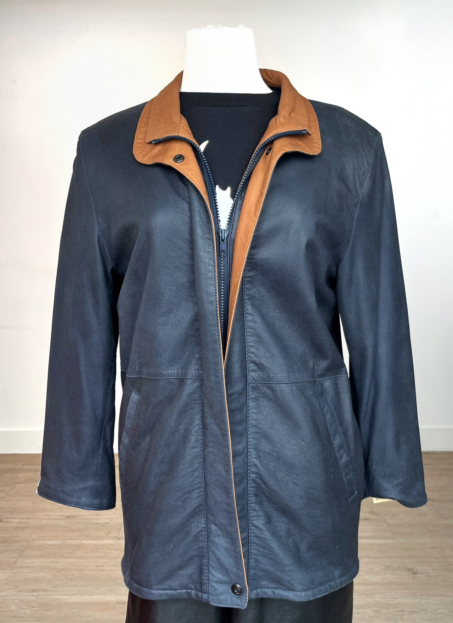 Remy Navy/Tobacco Leather Jacket