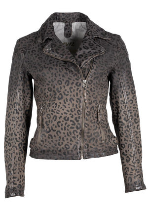 Vicki RF Leather Jacket, Snow Leopard
