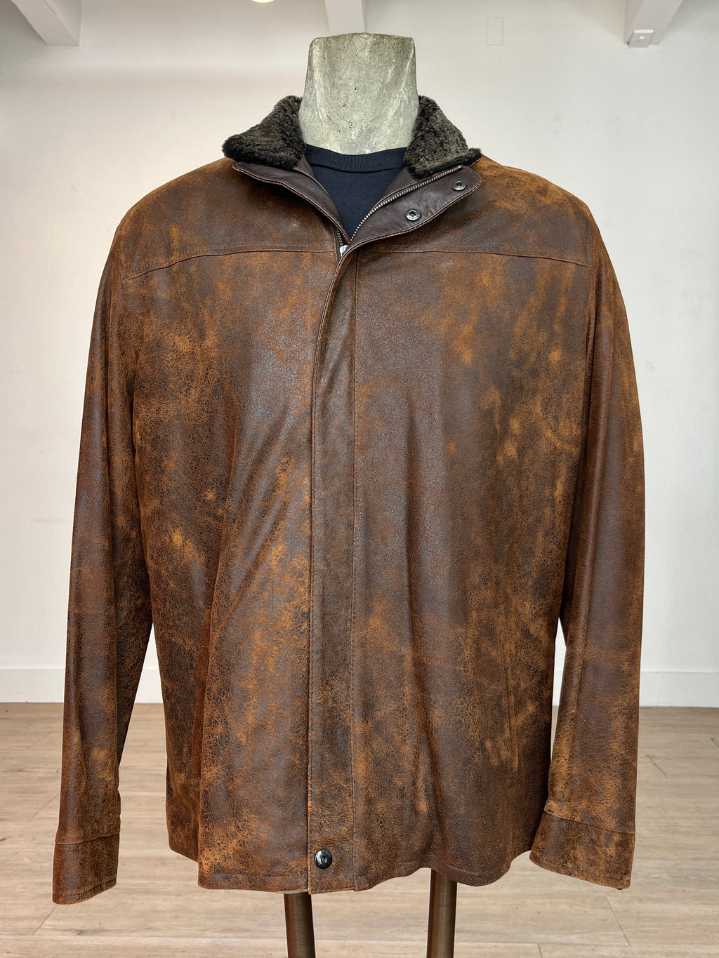 Distressed Brown Fur Collar Jacket
