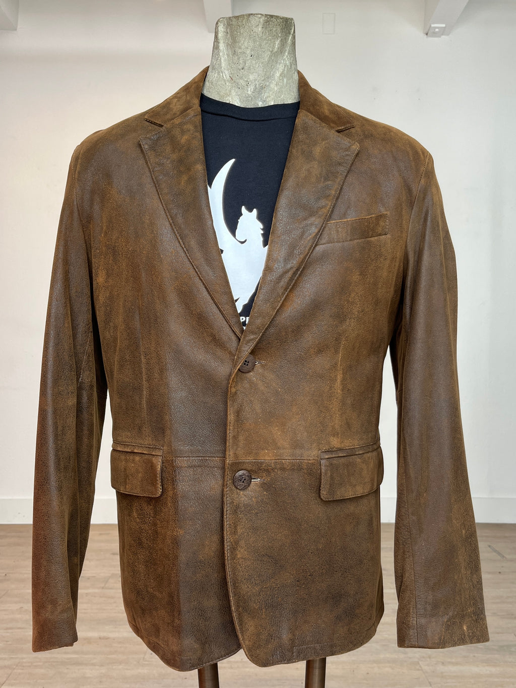 Distressed Brown Remy Leather Blazer