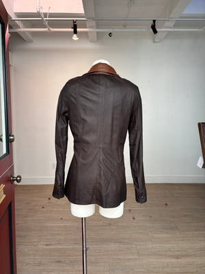 7059 - Ladies Leather Double Collar Coat in Chocolate/Timber