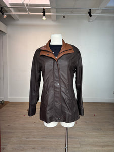 7059 - Ladies Leather Double Collar Coat in Chocolate/Timber