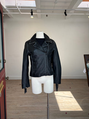 Mauritus Crissy RF Black Fringe Leather Jacket