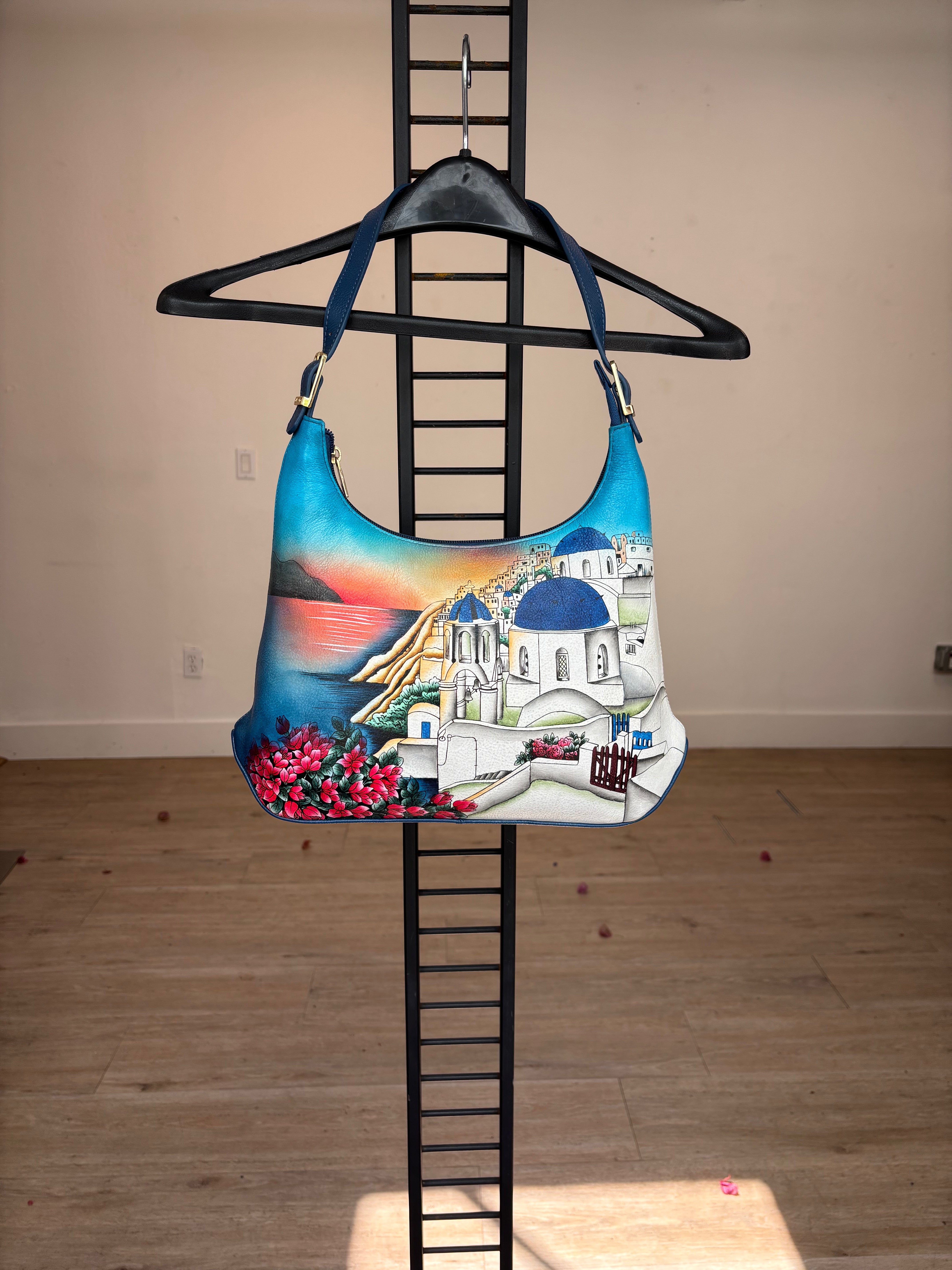 Sunset in Santorini Hand Painted Leather Bag