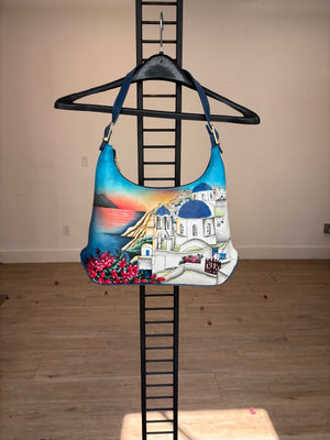 Sunset in Santorini Hand Painted Leather Bag