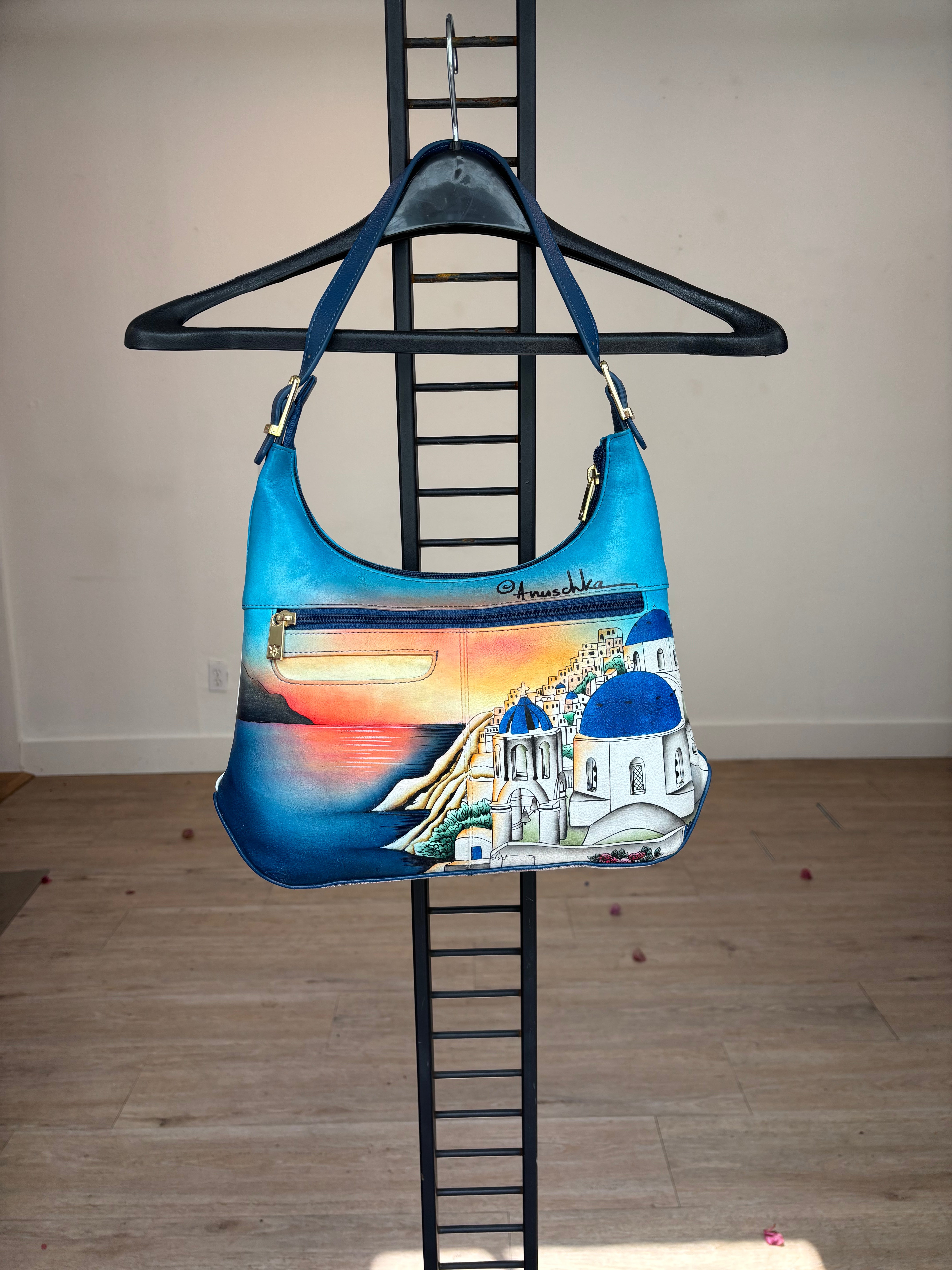 Sunset in Santorini Hand Painted Leather Bag