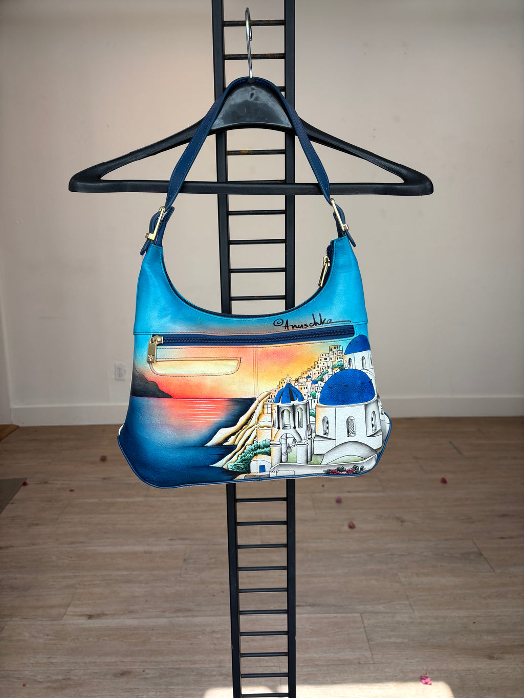 Sunset in Santorini Hand Painted Leather Bag
