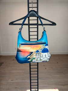 Sunset in Santorini Hand Painted Leather Bag