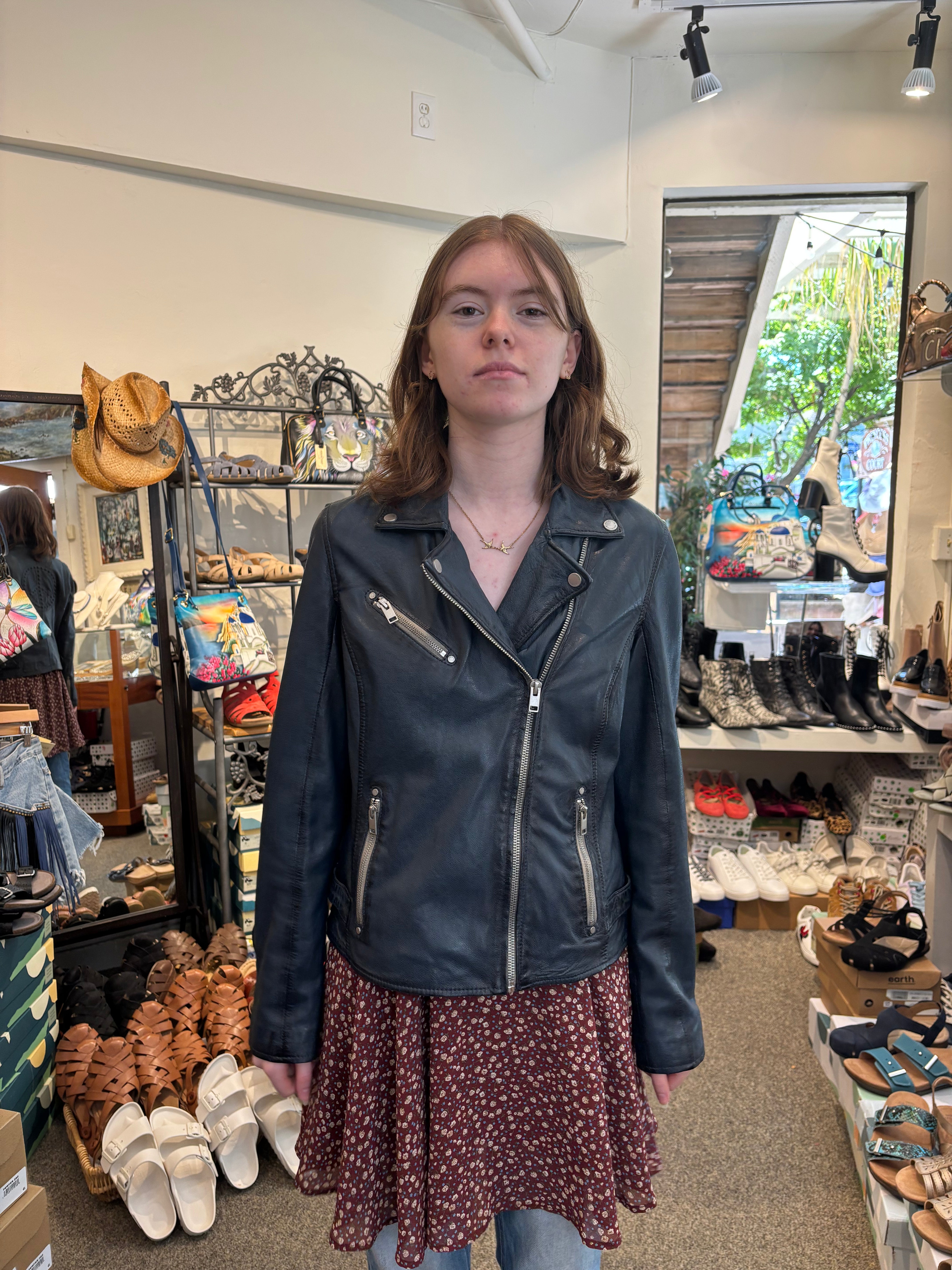 Mauritus Women's Leather Jacket in Navy