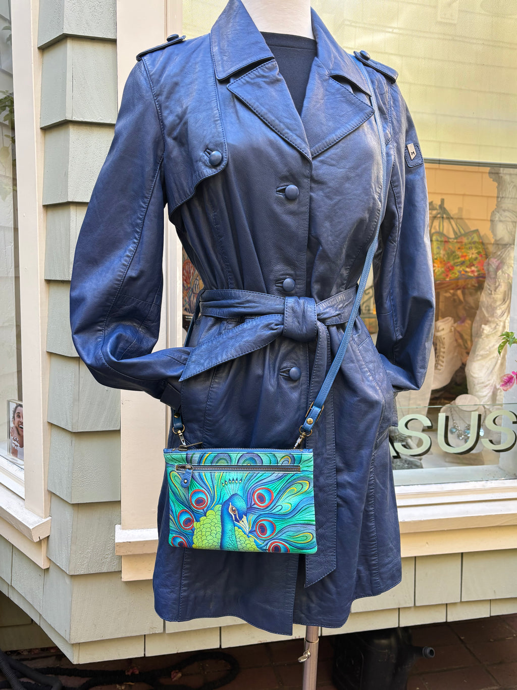 Anuschka Hand Painted Peacock Cross Body Bag