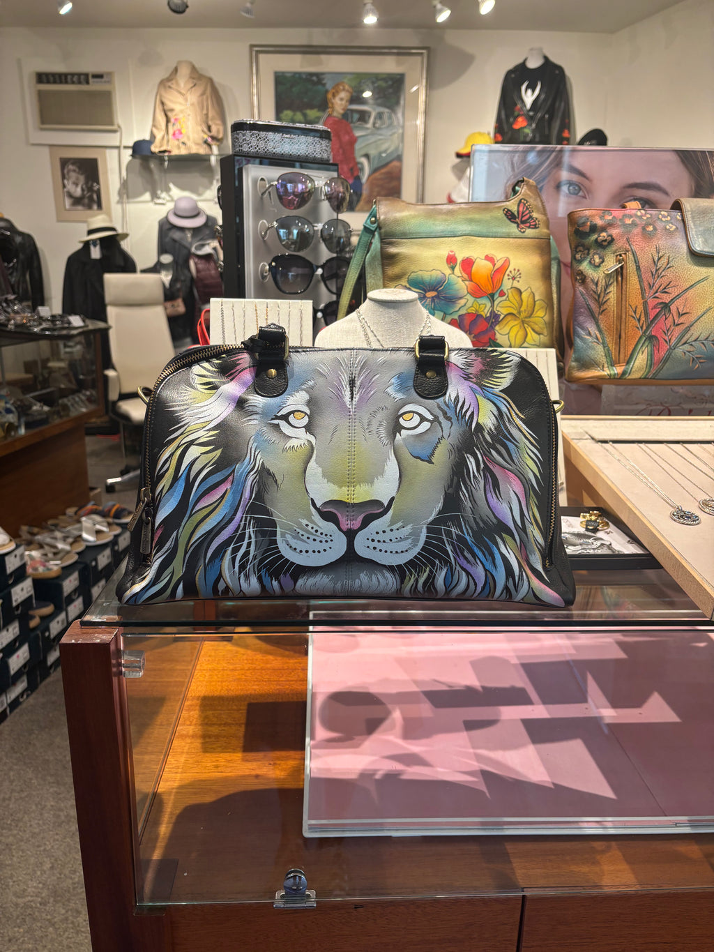 Anuschka Hand Painted Lion Satchel Bag