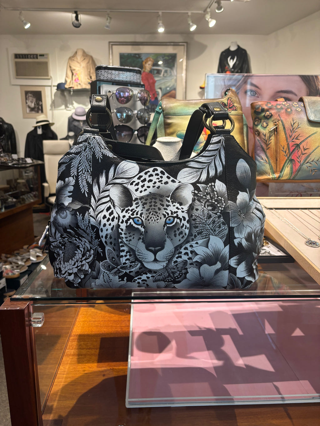 Anuschka Hand Painted Leopard Hobo Bag