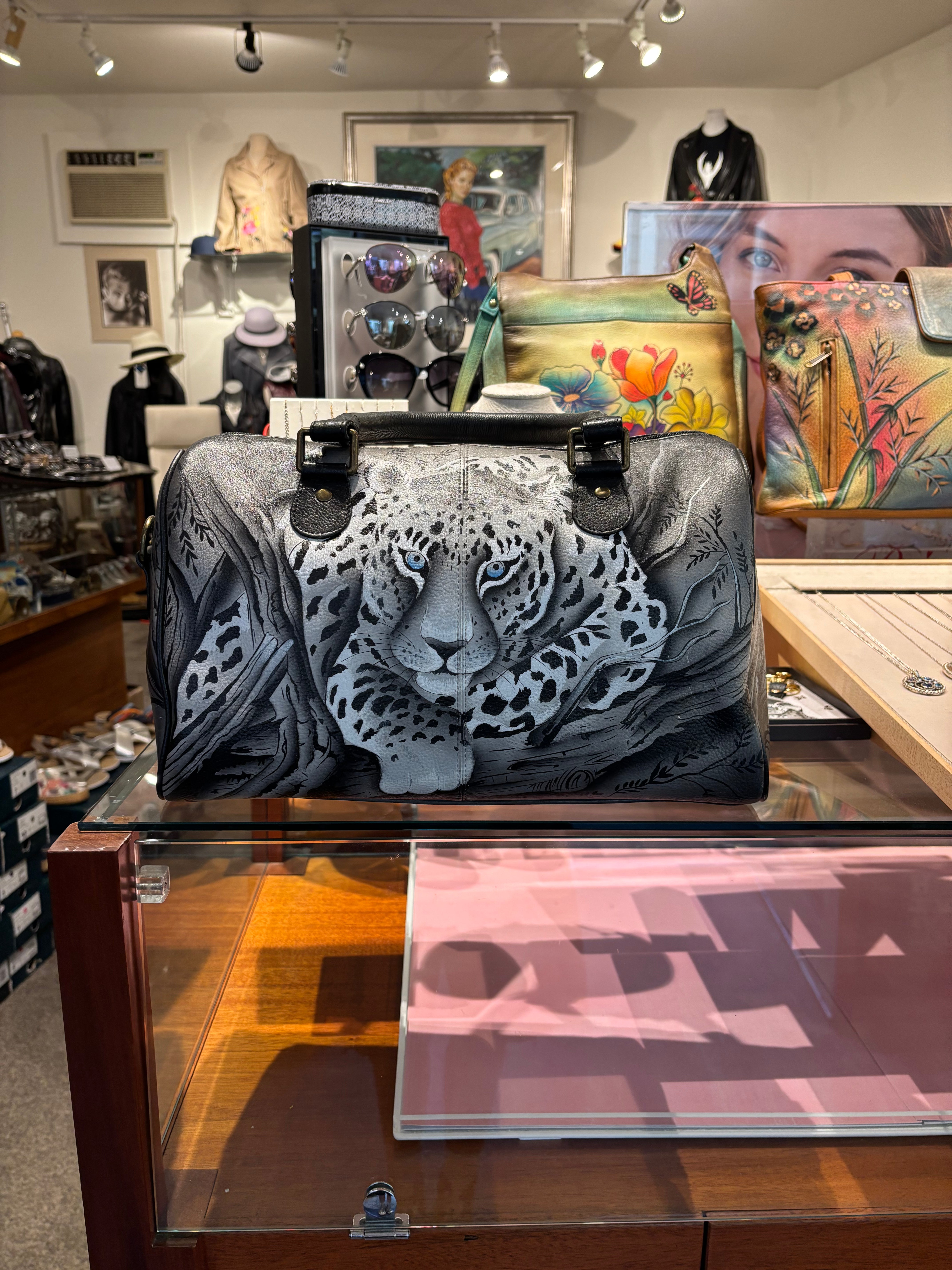 Anuschka Hand Painted Leopard Satchel Bag