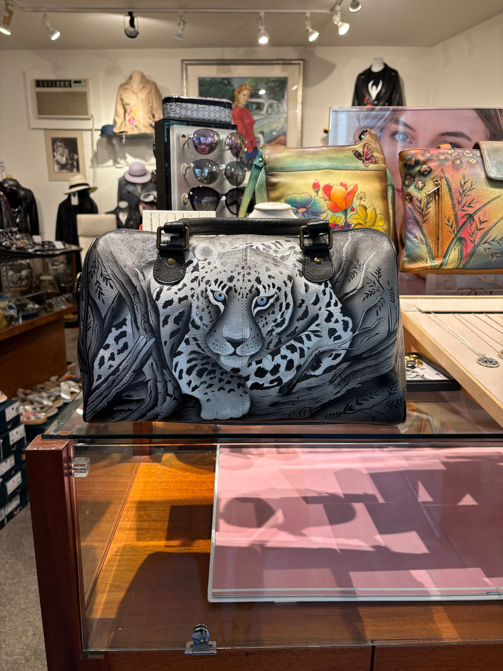 Anuschka Hand Painted Leopard Satchel Bag