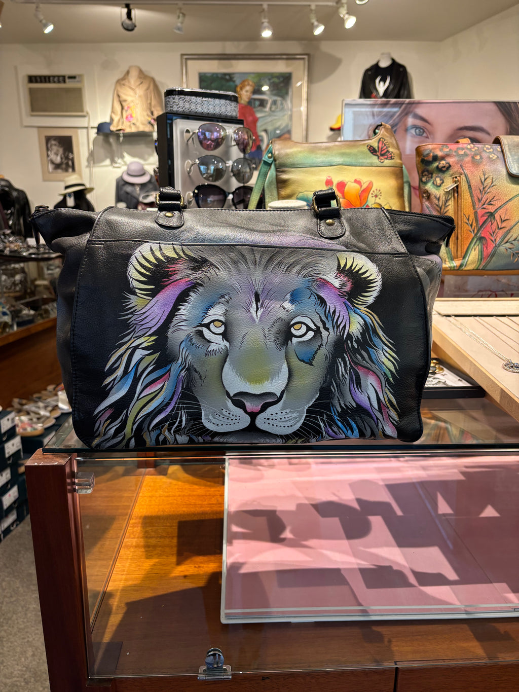 Anuschka Large Hand Painted Satchel Lion Bag