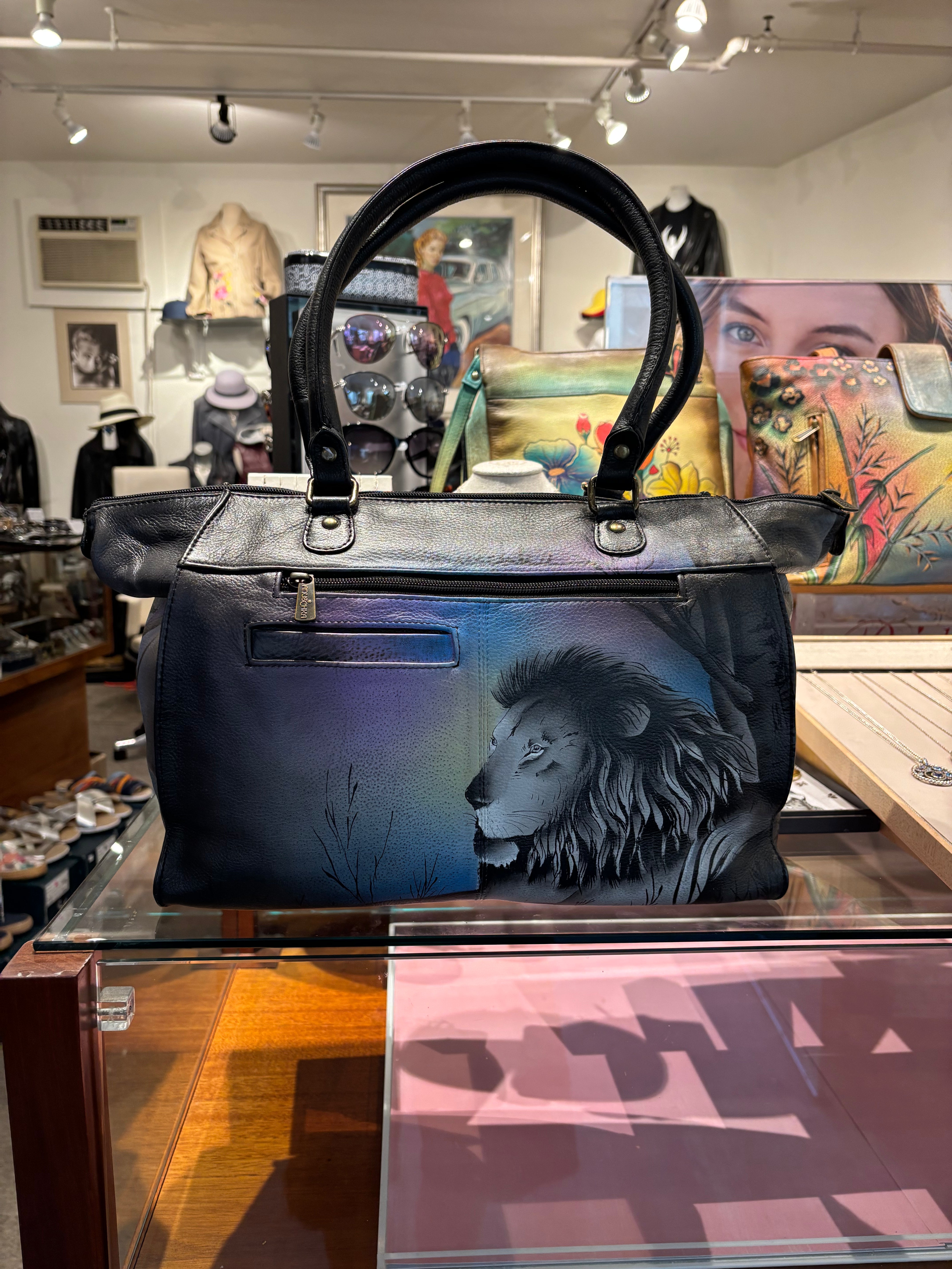Anuschka Large Hand Painted Satchel Lion Bag