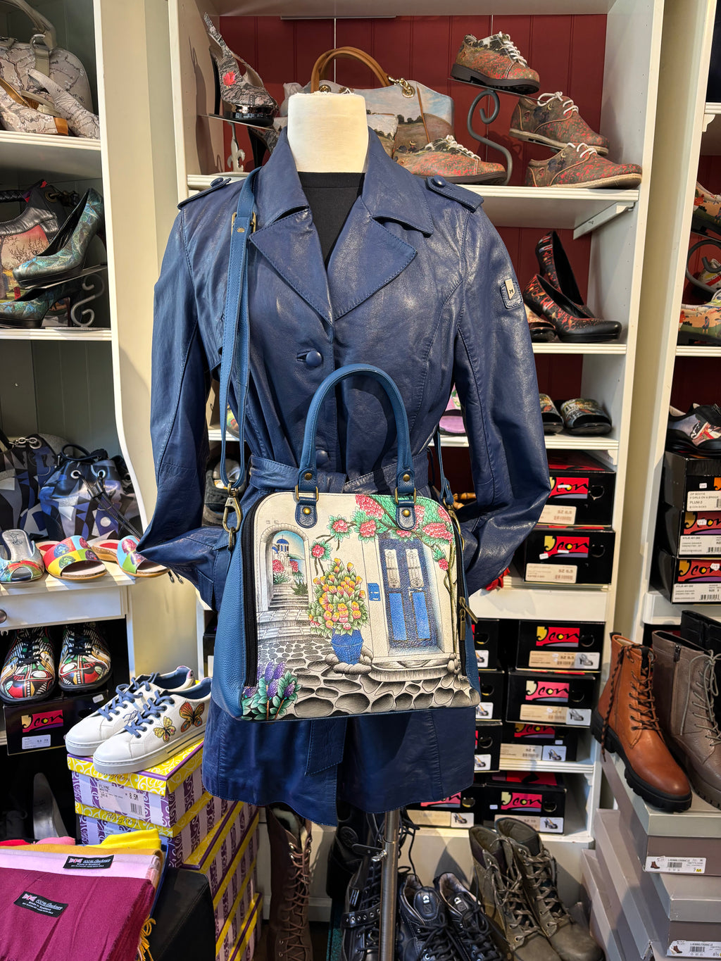 Anuschka Hand Painted Santorini Satchel Bag