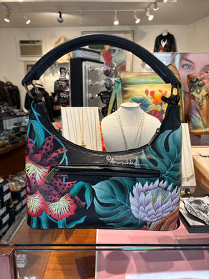 Anuschka Hand Painted Bird of Paradise Satchel Bag
