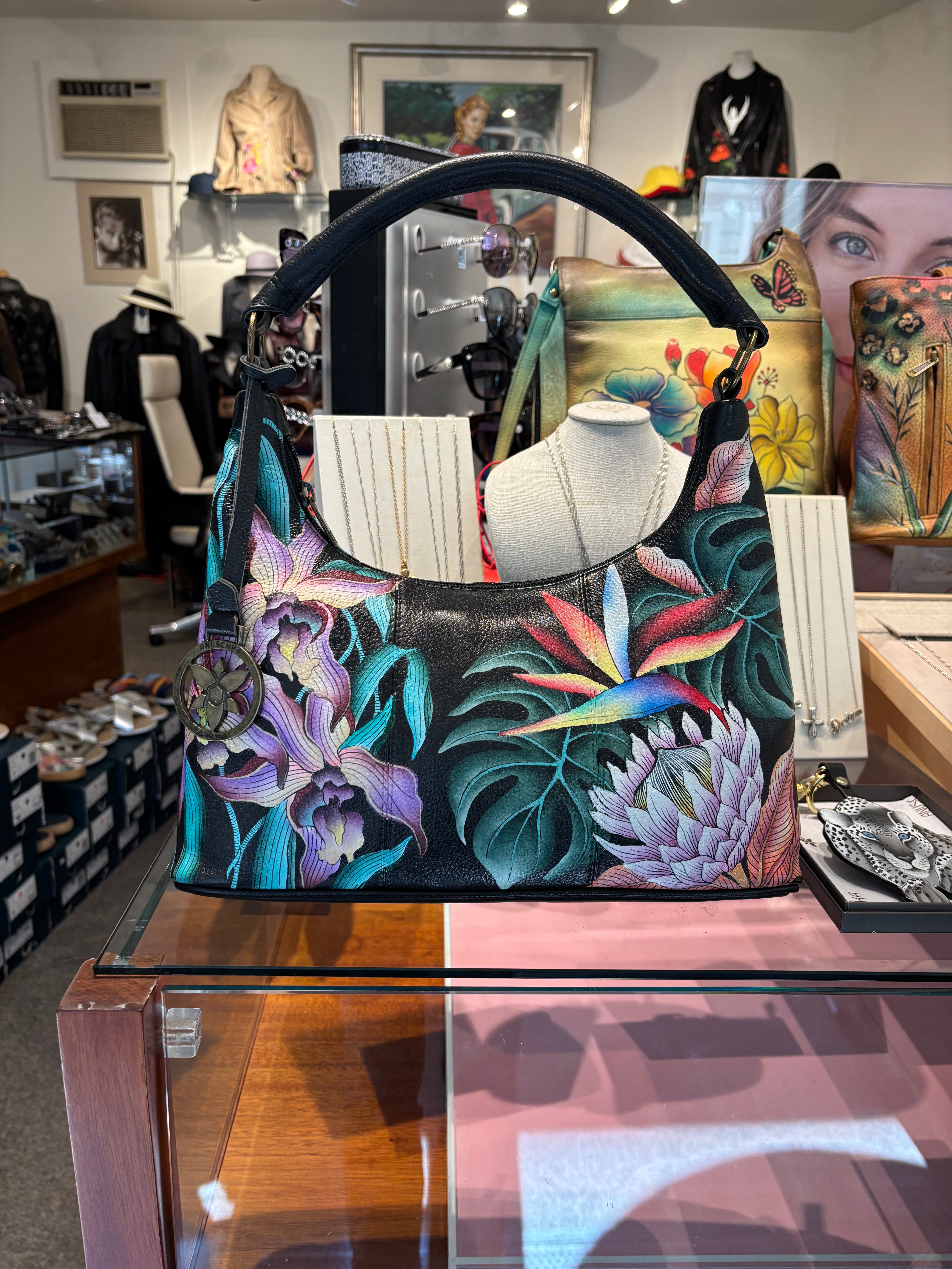 Anuschka Hand Painted Bird of Paradise Satchel Bag