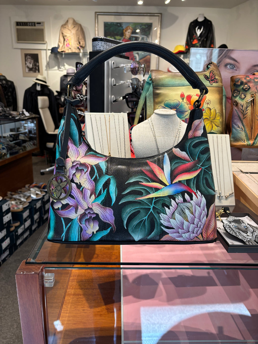 Anuschka Hand Painted Bird of Paradise Satchel Bag