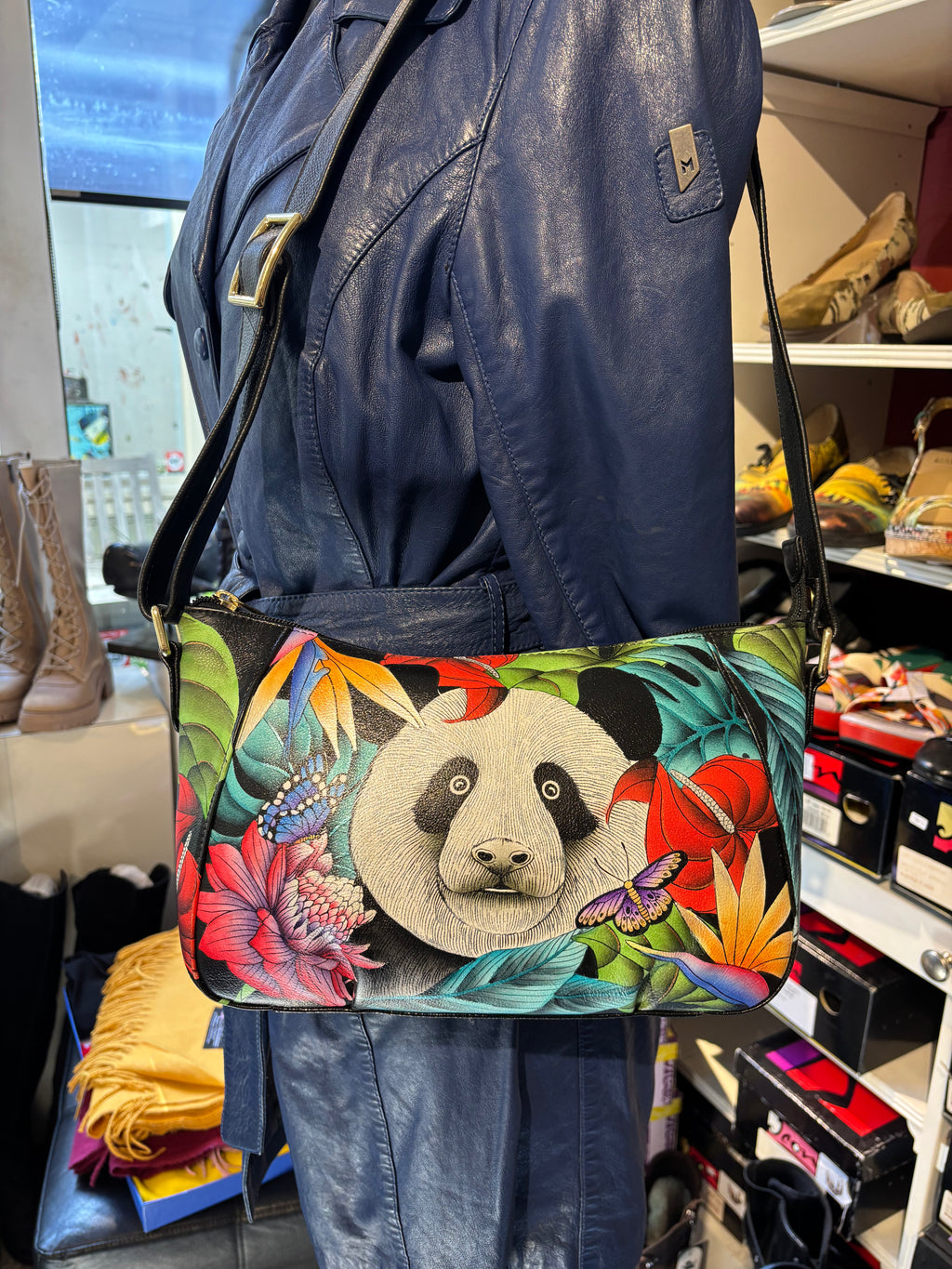 Anuschka Hand Painted Cross Body Panda Bag