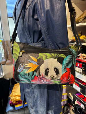 Anuschka Hand Painted Cross Body Panda Bag