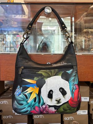 Anuschka Hand Painted Panda Satchel Bag