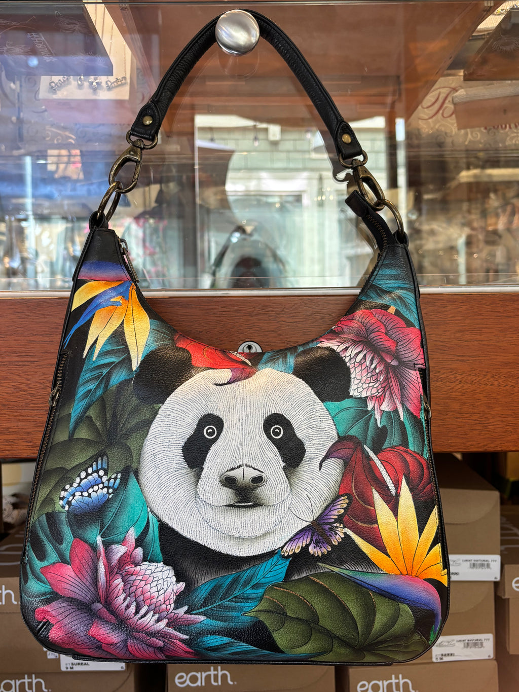 Anuschka Hand Painted Panda Satchel Bag