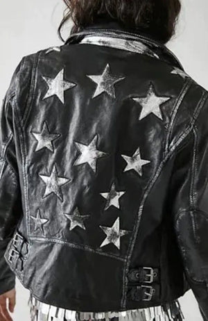 Mauritius - Christy RF Star Detail Leather Jacket, Black Silver
