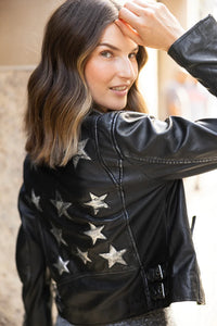 Mauritius - Christy RF Star Detail Leather Jacket, Black Silver