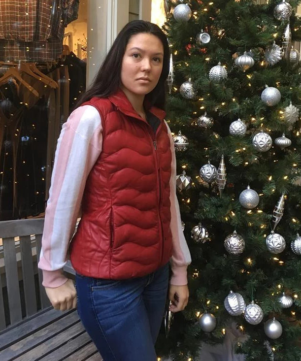Red Down Leather Vest