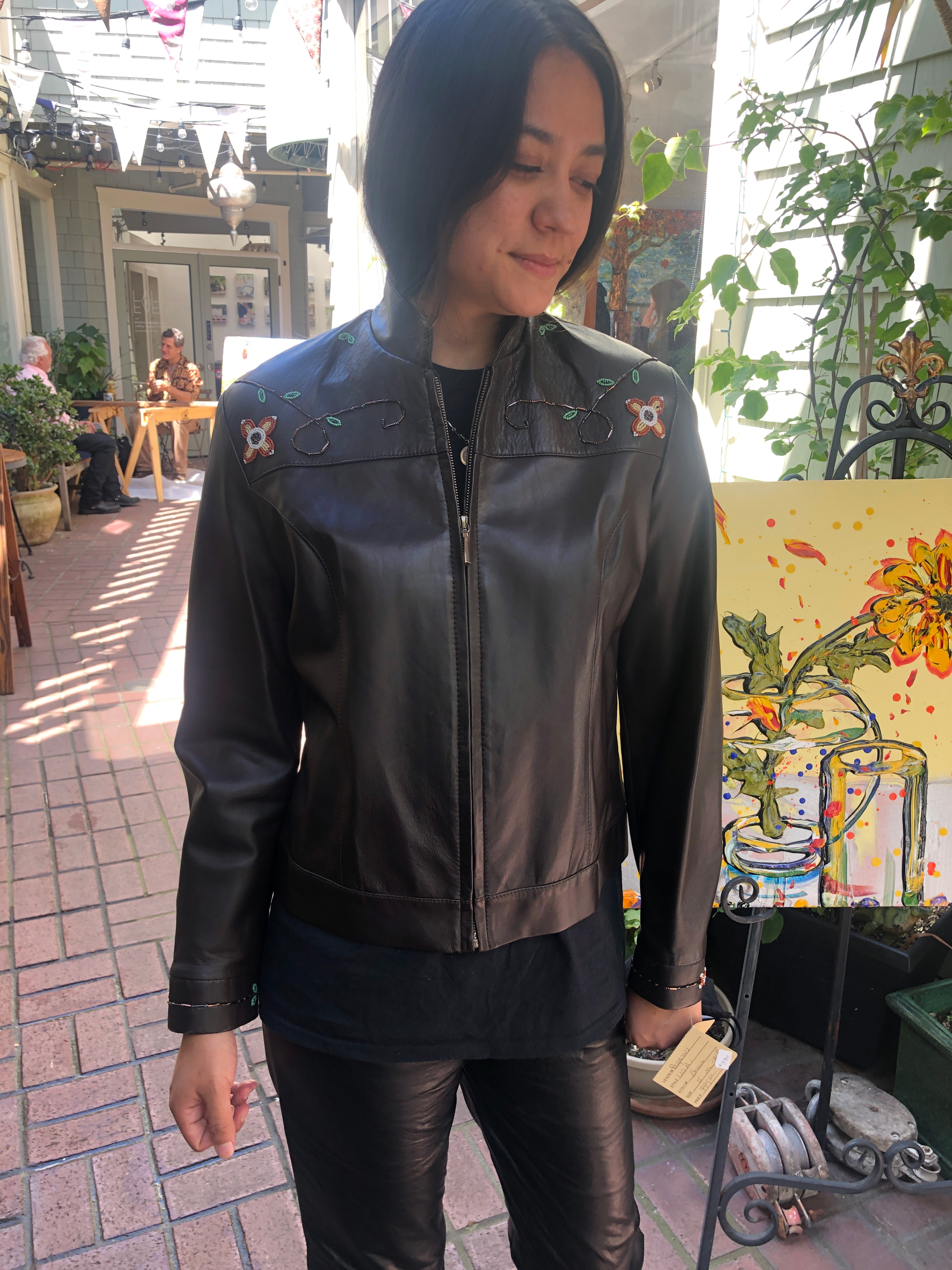 flower leather jacket