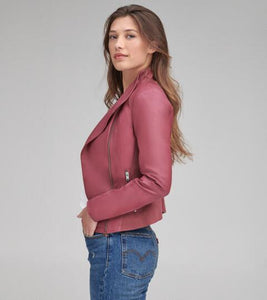 Pink Leather Moto Jacket