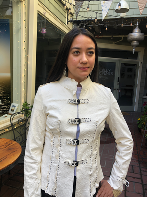 Pegasus Leather Women's White Fleur-di-lis Jacket