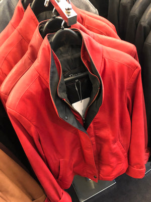 Women's Remy Red Double Collar Light Leather
