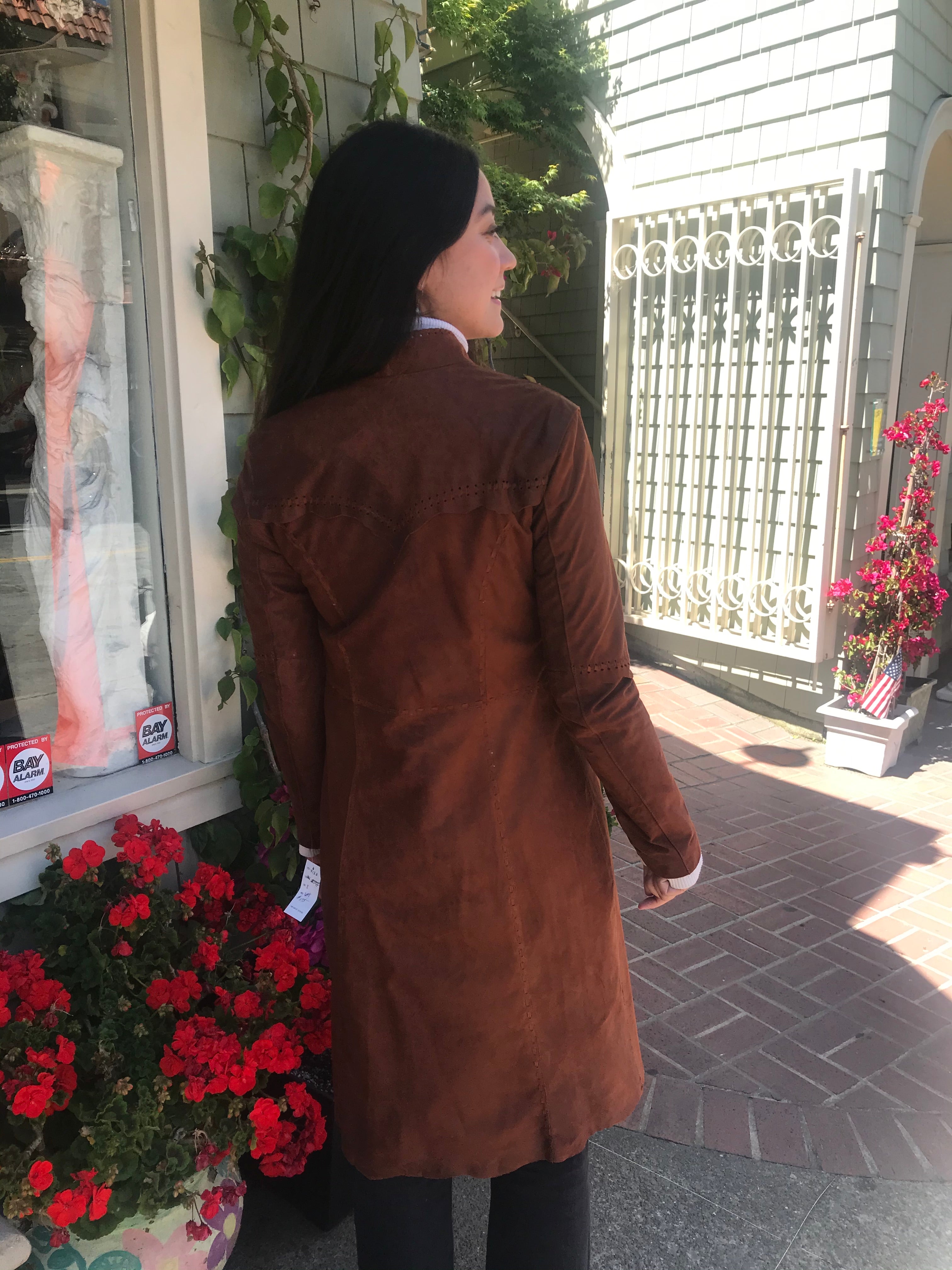 Jose Luis Women's Chestnut Rust Leather Trench Coat