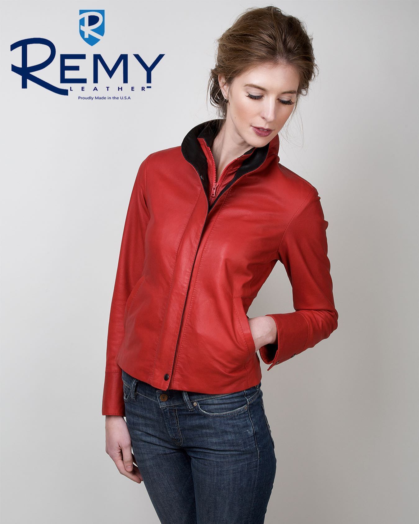 Women's Remy Red Double Collar Light Leather – Pegasus Leather (Sausalito)