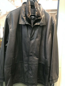 Men's Remy Leather Coat with Removable Shearling Collar